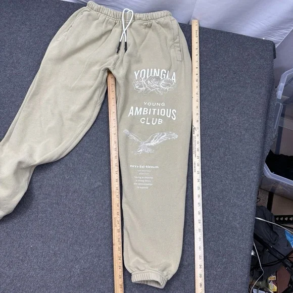 YoungLA Sweatpants Mens Medium Beige Graphic Joggers Streetwear - Picture 3 of 9